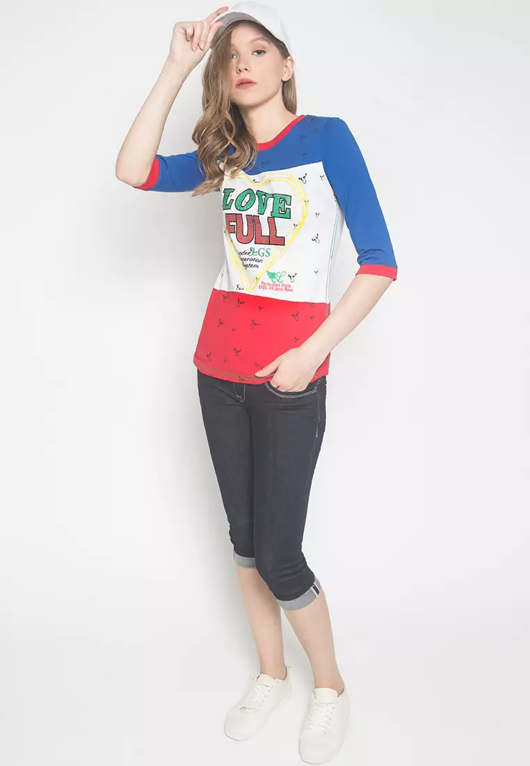 LGS - Kaos Casual Wanita - Warna Kombinasi - Lengan Panjang - Motif Sablon LOVE FULL - Slim Fit