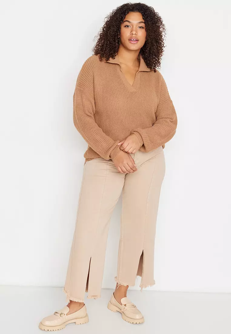 Plus Size Shirt Collar Knitwear Sweater