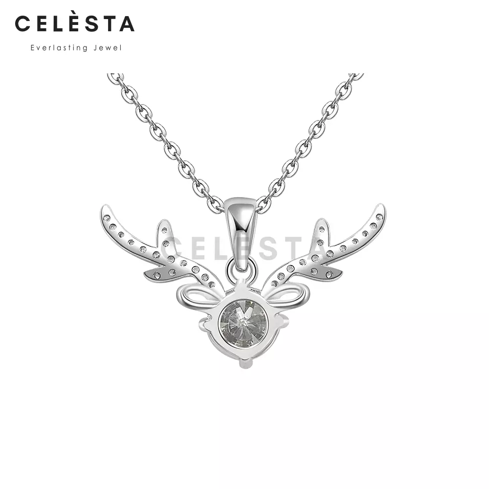 Berlian Moissanite Mon Renne Pendant [GRA CERTIFICATE MOISSANITE DIAMOND] - Kalung 1CT Moissanite Diamond with 925 Silver CELESTA  by Her Jewellery
