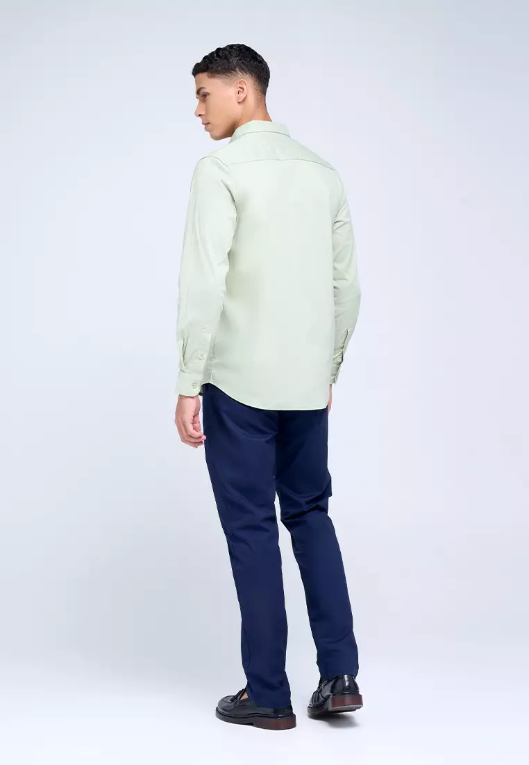 MANZONE - Kemeja Lengan Panjang Pria Jazbe 4 Modern Fit - Light Green Warna Green_Light