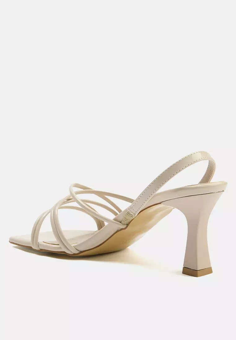 Metallic Ankle-Strap Square Toe 8 cm Thin Heel Sandals