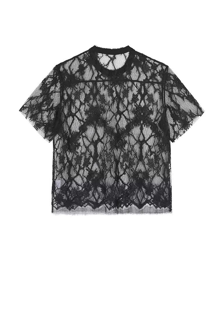 Round Neck Lace Casual Short Sleeve T-Shirt