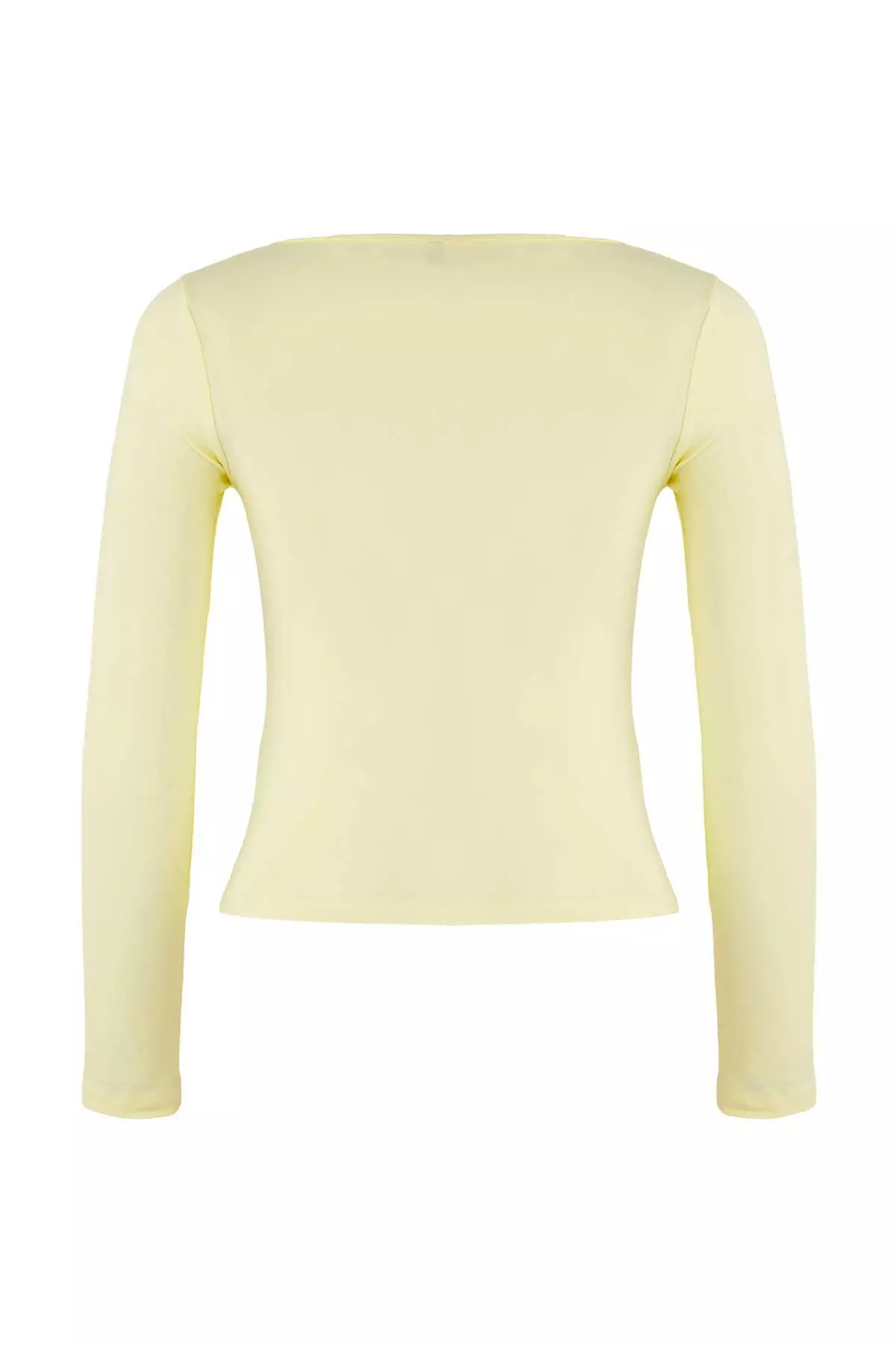 Teen Light Yellow Fitted/Body-Smoothing V-Neck Knitted Blouse
