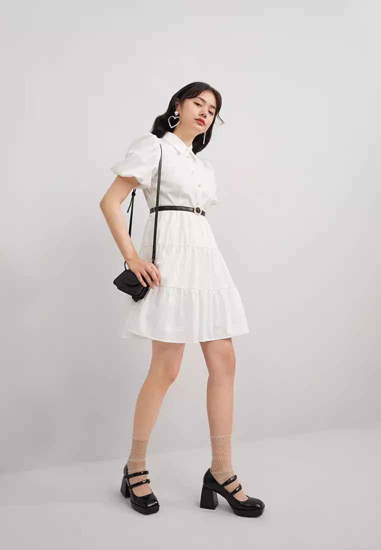 Puff Sleeve Button Top Mini Dress