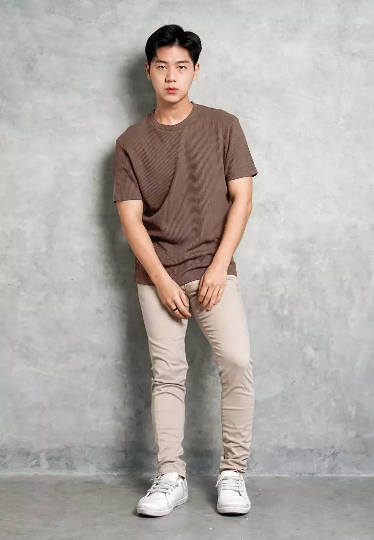 Kale Waffle Soft Brown / Kaos Polos Tekstur Lengan Pendek Pria / Unisex