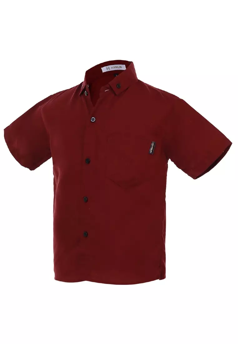 Juste Kemeja Formal Anak Laki-laki Lengan Pendek Motif Polos Kids Shirt Comportable Material Cotton ORIGINAL - Maroon