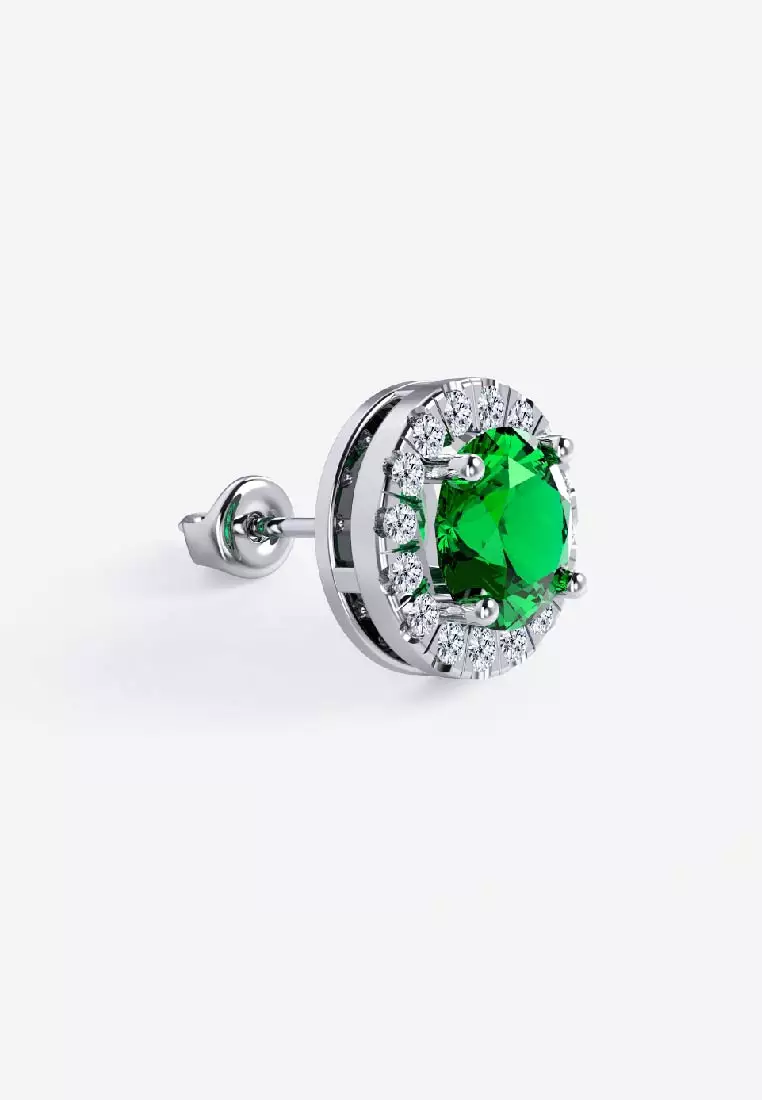 Vinstella Classic Halo Stud Earrings - Forest Emerald