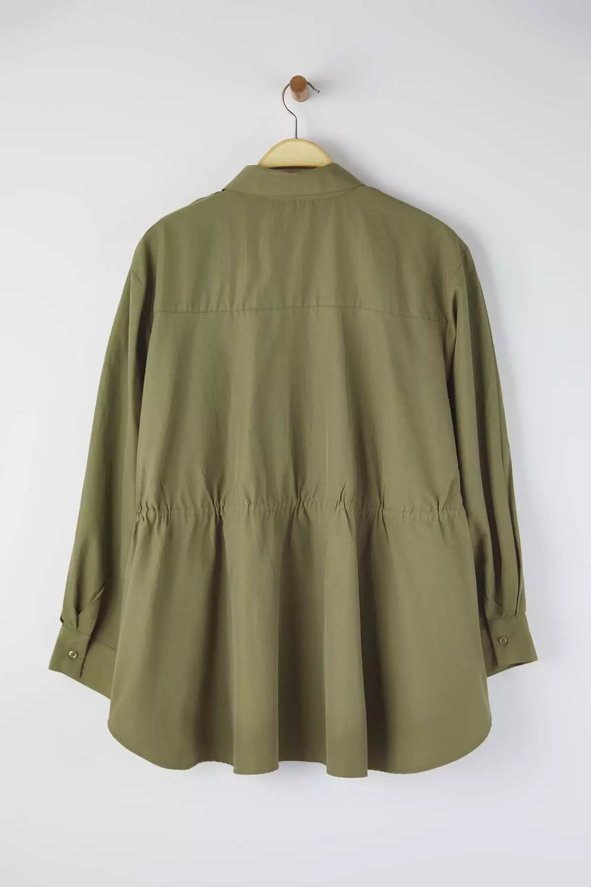 Khaki Pleated Woven Plus Size Shirt