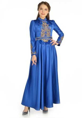 Model Baju Gamis Warna  Biru  Elektrik  Jilbab Voal