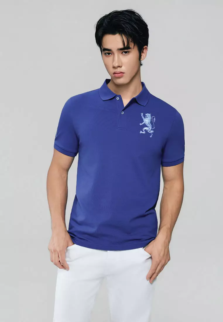 Men's Lion Embroidery Slim Short Sleeve Polo 01016222