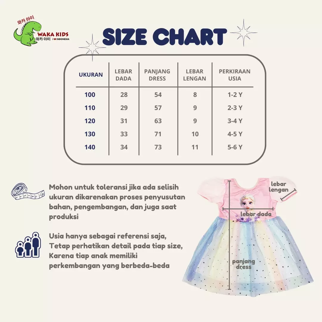 Wakakids Dress Anak Perempuan Lengan Pendek Karakter Frozen Gaun Sequin Tutu Rainbow 4491 Venrz Biru