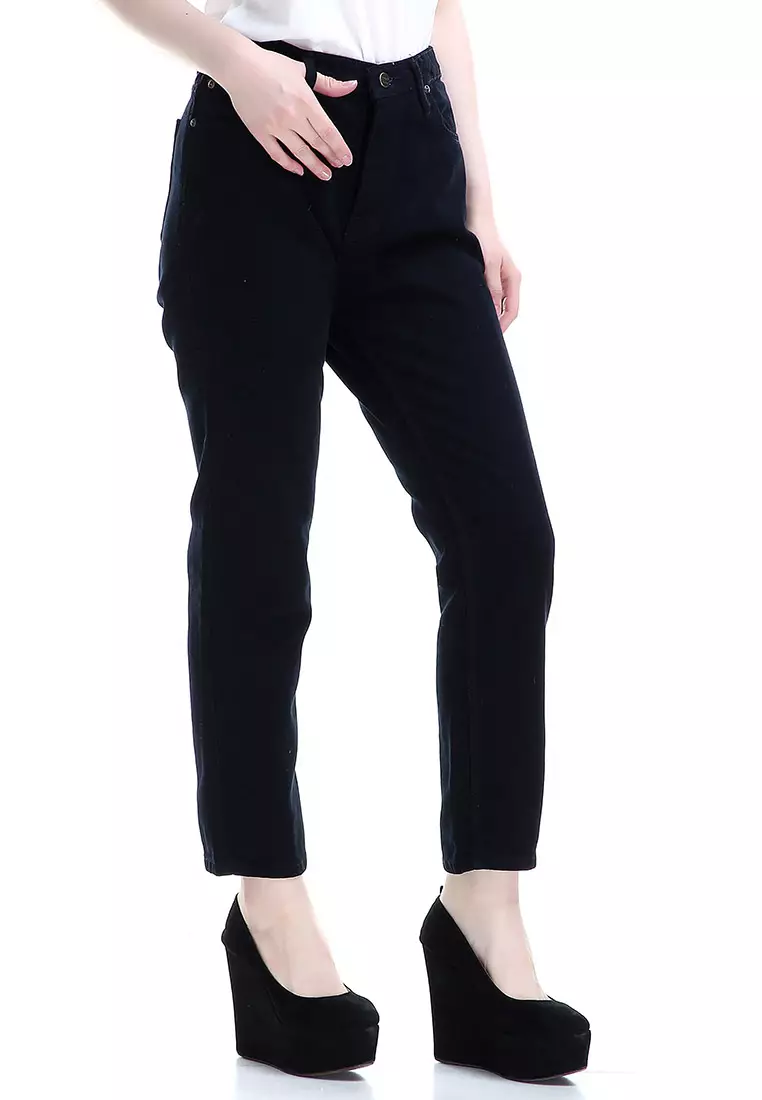 Marilyn Jeans Wanita High Waist Boyfriend Woman Design Simple - Hitam