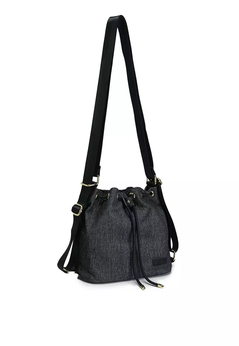 Denim Fabric Convertible Bucket Bag