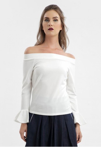Flare Sleeve Sabrina Blouse in White