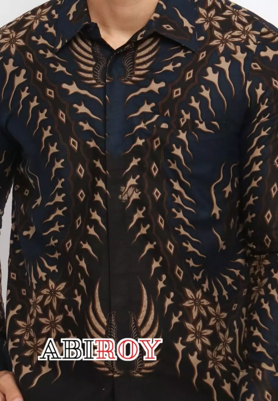 Kemeja Batik Pria Premium Slimfit Elegant Modern Lengan Panjang Rawana Navy