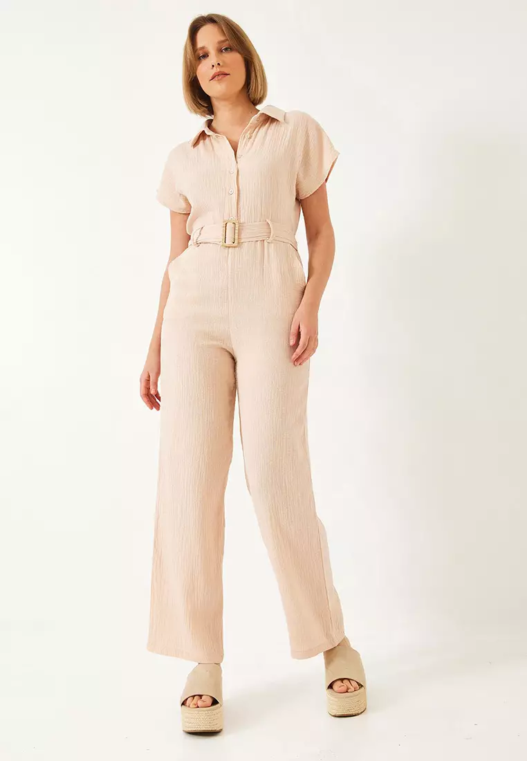 Women's Premium Belted Muslin Jumpsuit 90020 60271029
