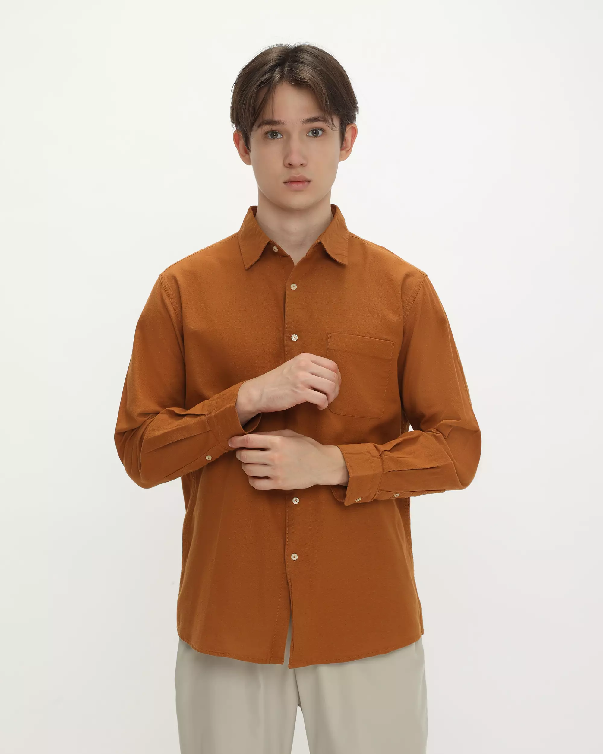 Larusso Malibu & Cabana - Basic Rami Shirt Long Sleeve - Orange Brick