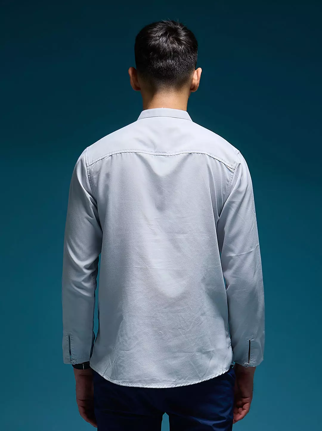 OXCON Kemeja koko Tangan Panjang Collarless Azfar Light Grey