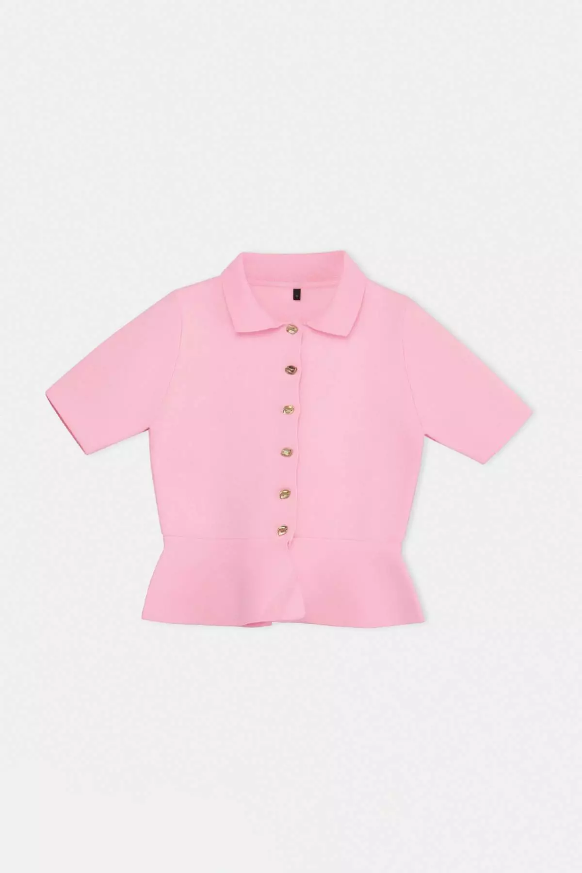 Pink Peplum/Waist Fitted Button Detailed Knitwear Blouse Knitwear Blouse Twoss26Bz158