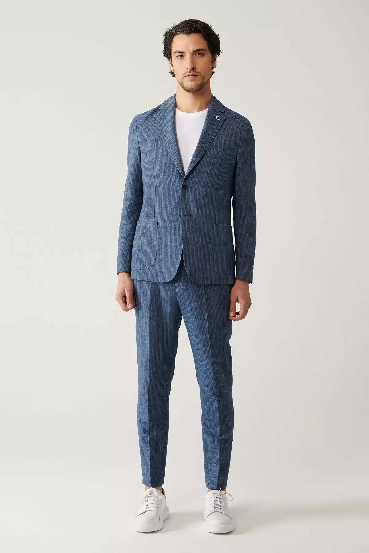Men's Blue Unlined Linen Touch Suit Jacket A41Y4060