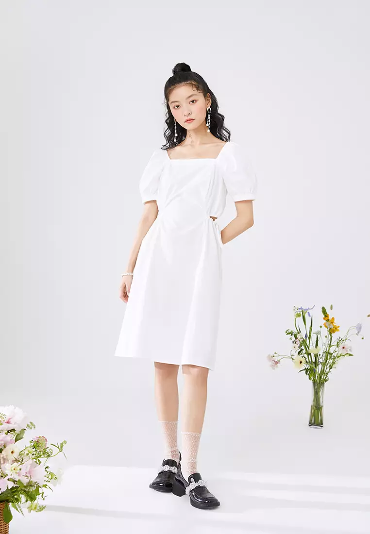 Square Neck Midi Dress with Waist Slits