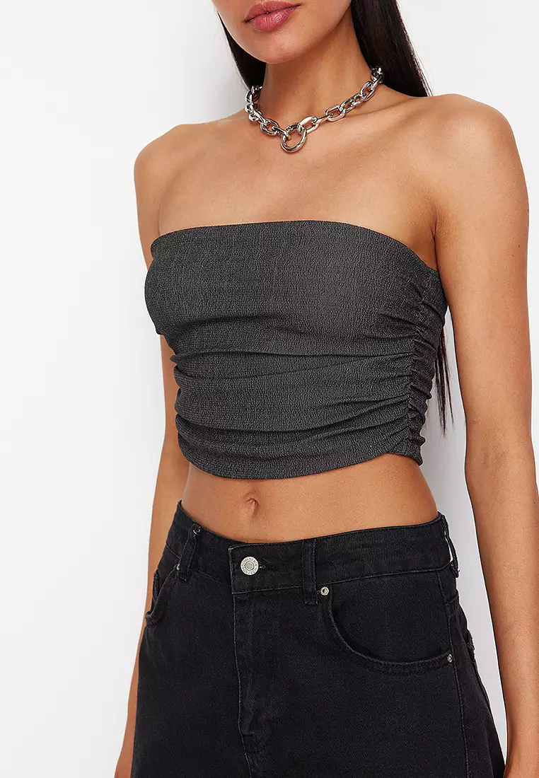 Strapless Gathered Stretchy Knitted Top