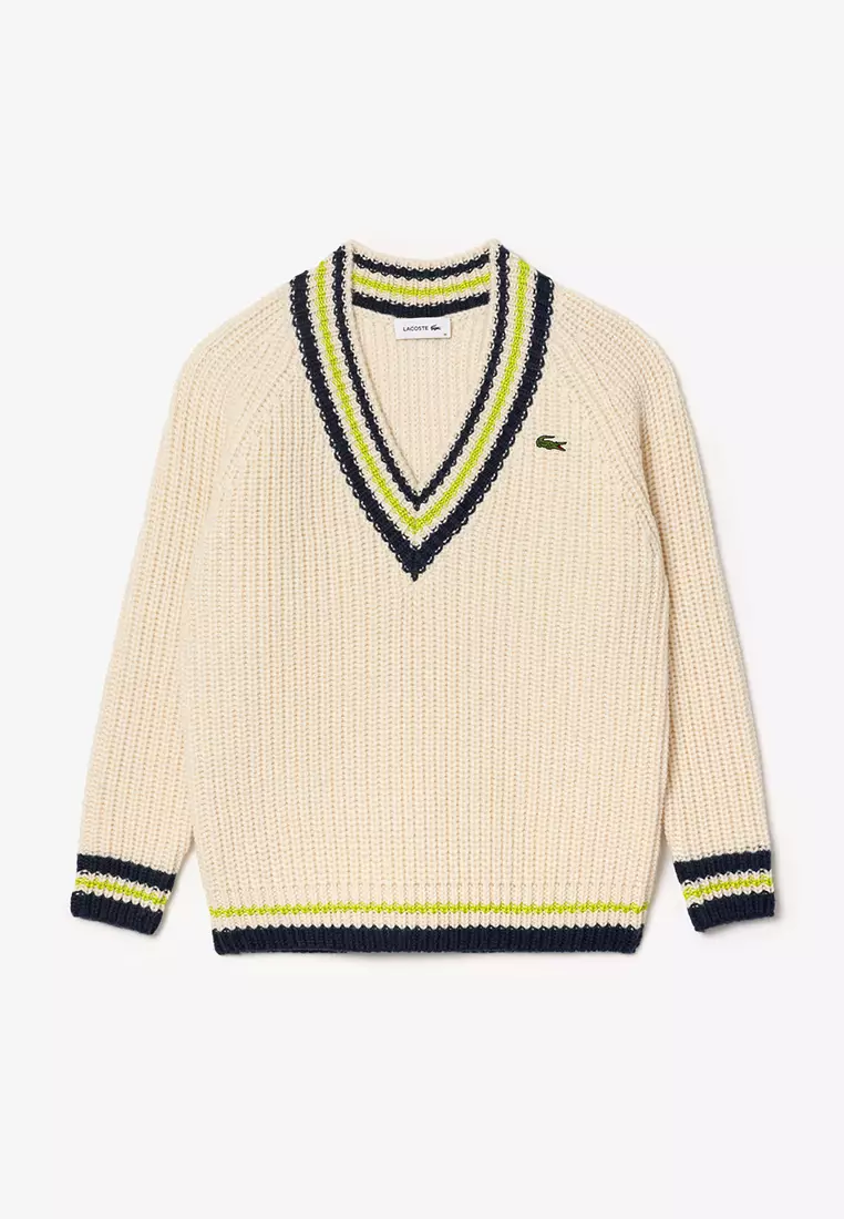 Oversized Wool V Neck Tennis Sweater