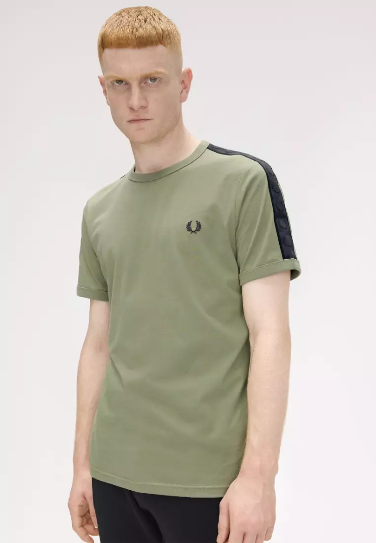 Fred Perry M4613 Contrast Tape Ringer T-Shirt (Olive / Anchor Grey)