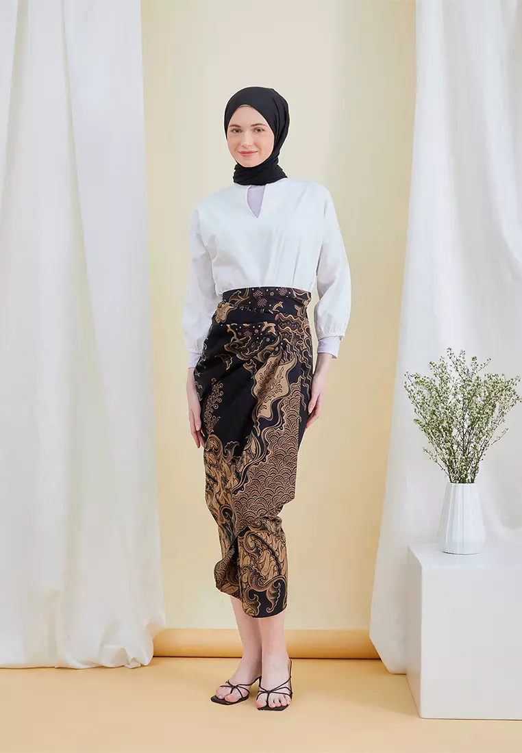Enzy Batik Rok Lilit Ruffler Ganesha - Black/Brown