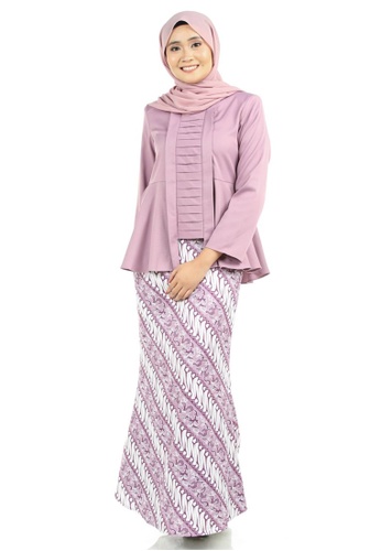 Rabiya Kebaya Peplum with Batik Motifs Skirt from Ashura in White and Purple and Multi