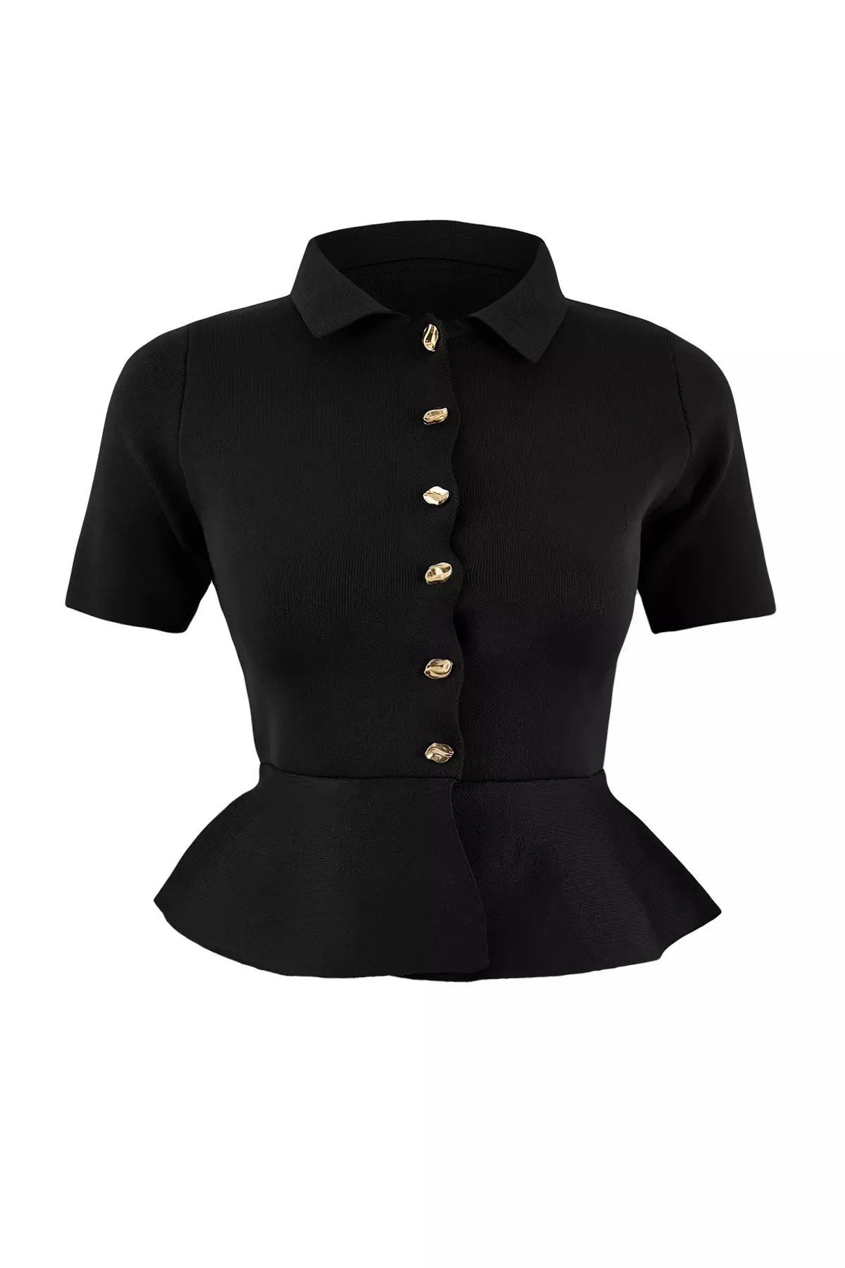 Black Peplum/Waist Fitted Button Detailed Blouse Twoss26Bz158