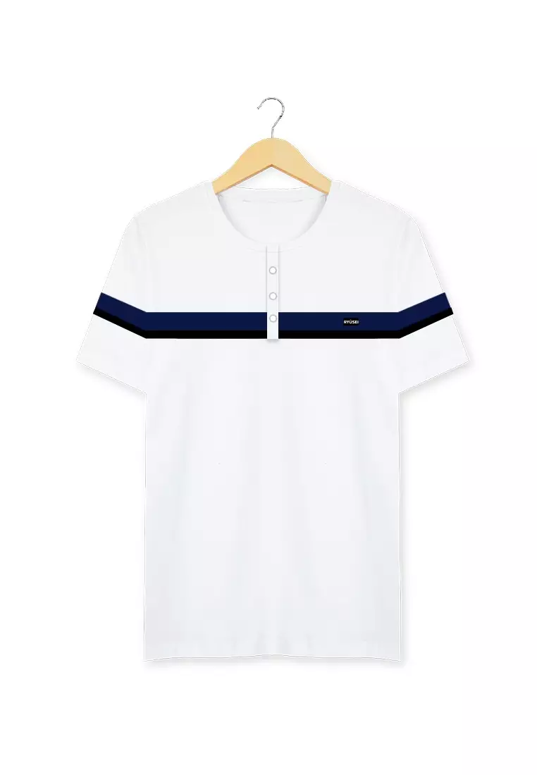 Ryusei Kaos Pria Atsunaka Button CMB White