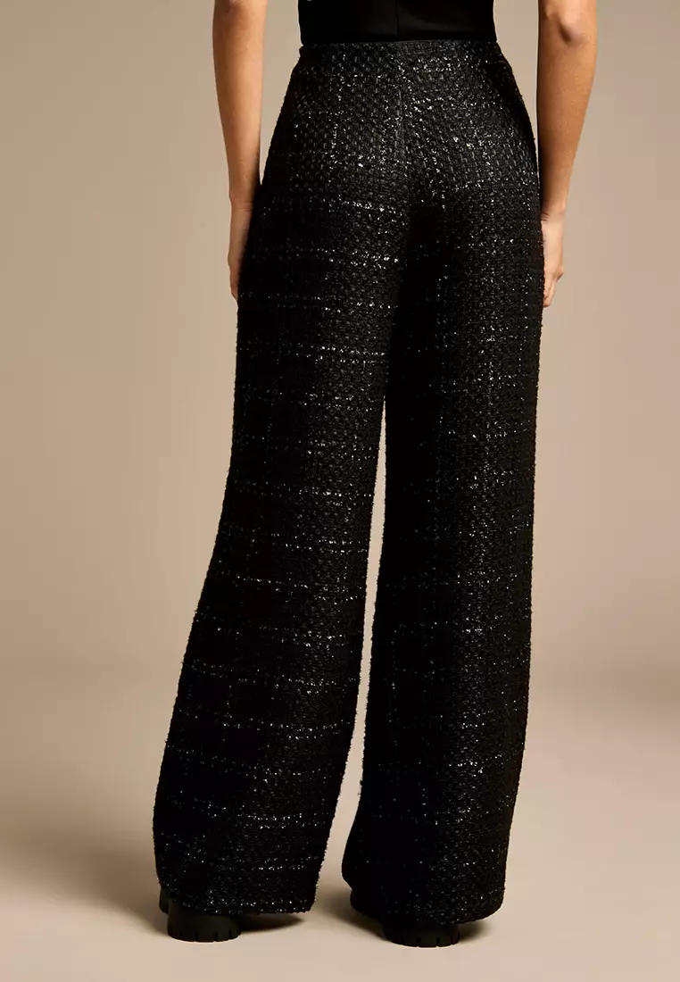 Claire Black Boucle Wide Leg Trouser