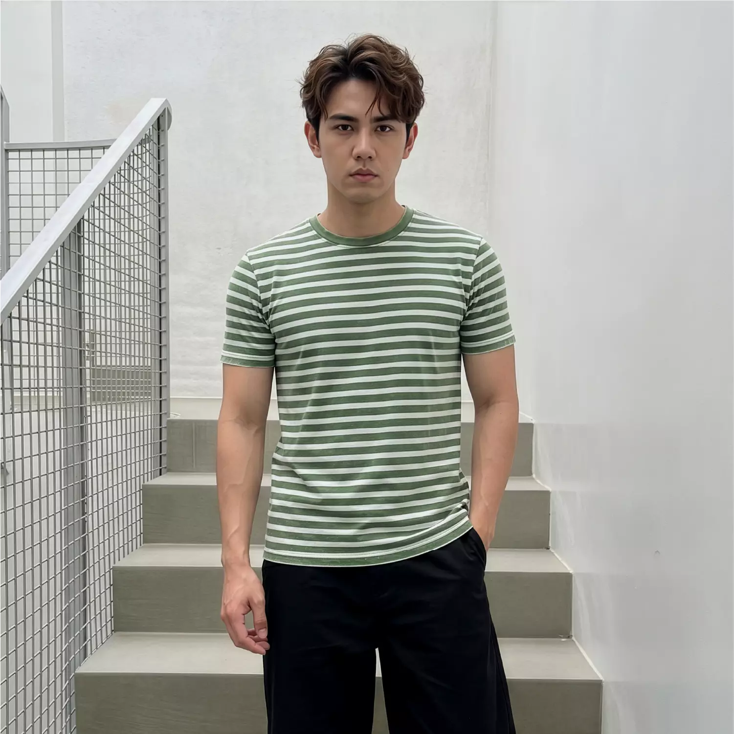 KALE Astro Dusty Green T-shirt Washed Organic Cotton 30s Asian Fit