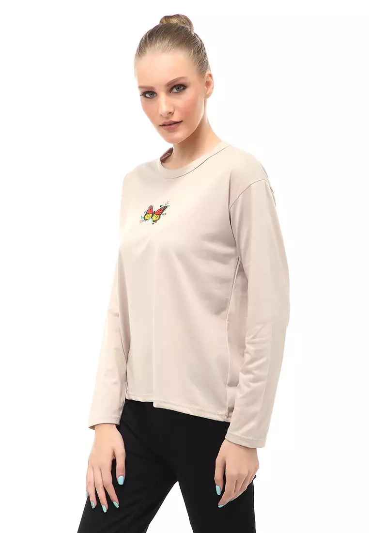 Dreama Kaos Oversized Long Sleeves Atasan Wanita Relaxed Fit - Bepan Flower Butterfly