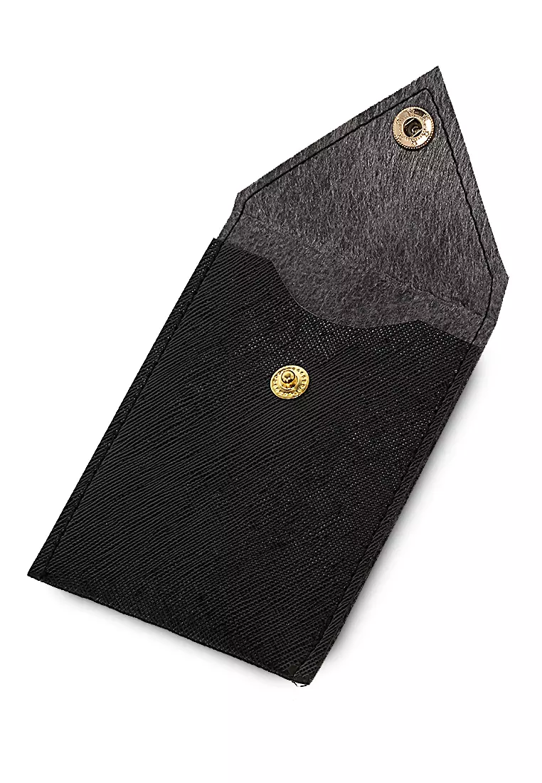 Manley Card Wallet Motif Polos Pengait Kancing Design Simple - Hitam
