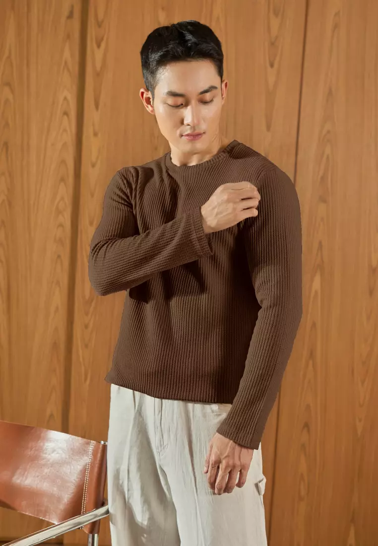 Kale Raffle Brown / Kaos Polos Tekstur Lengan Panjang Pria / Unisex