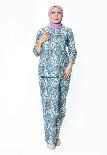 Buy House Of Olsha Batik Cotton Kurung Kedah Uda Blue Zalora Hk