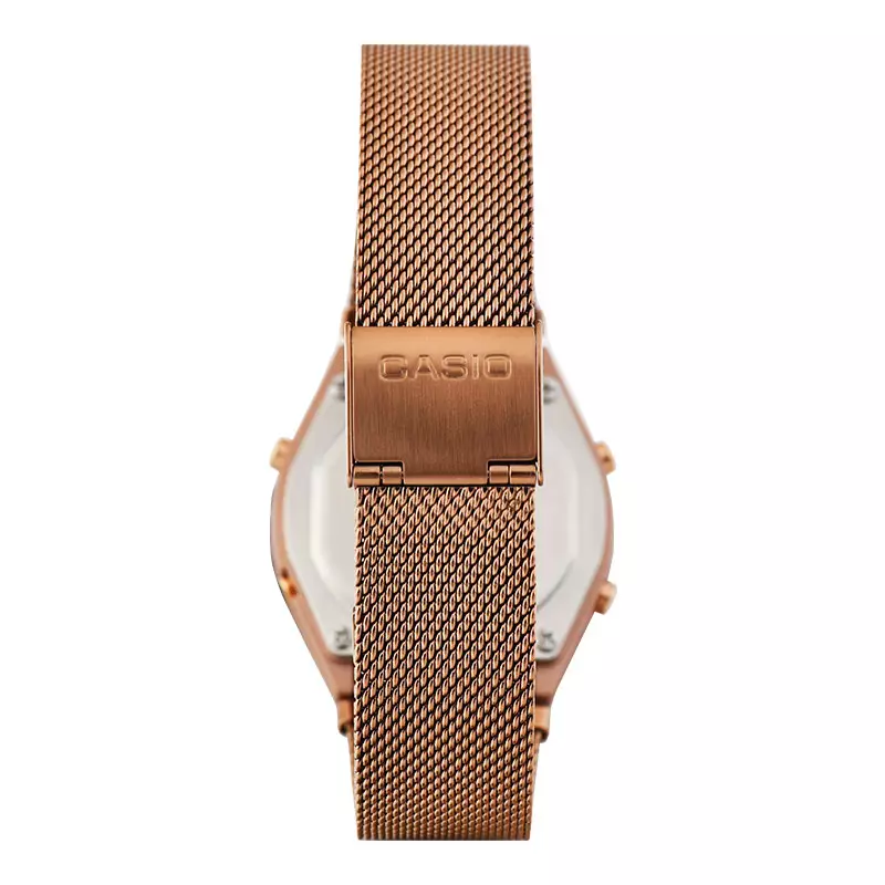 Jam Tangan Wanita Casio General B640WMR-5ADF B640 Youth Vintage Digital Dial Rose Gold Mesh Band