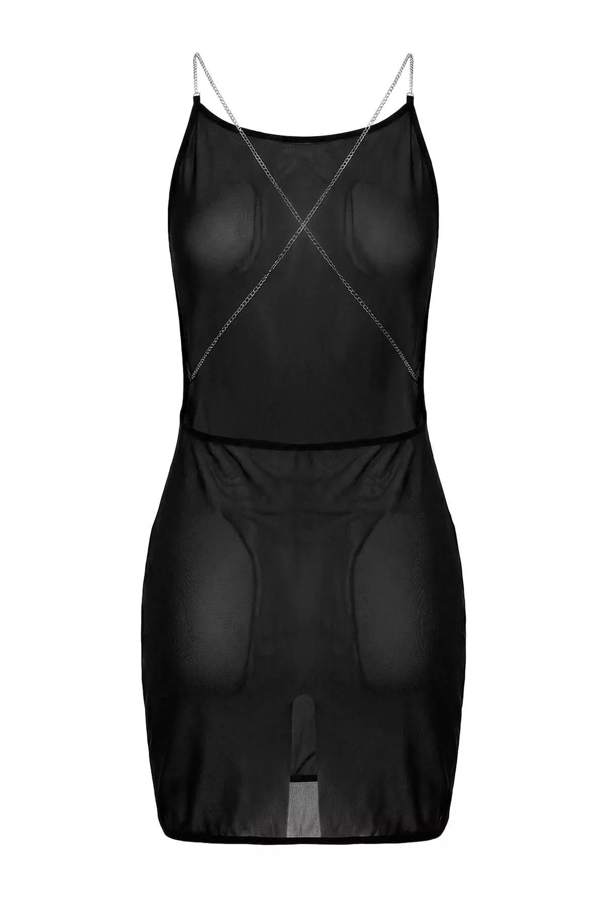 Black Tulle Chain Strap Capless Panty Babydoll/Fantasy Nightgown Thmaw26Ll00025