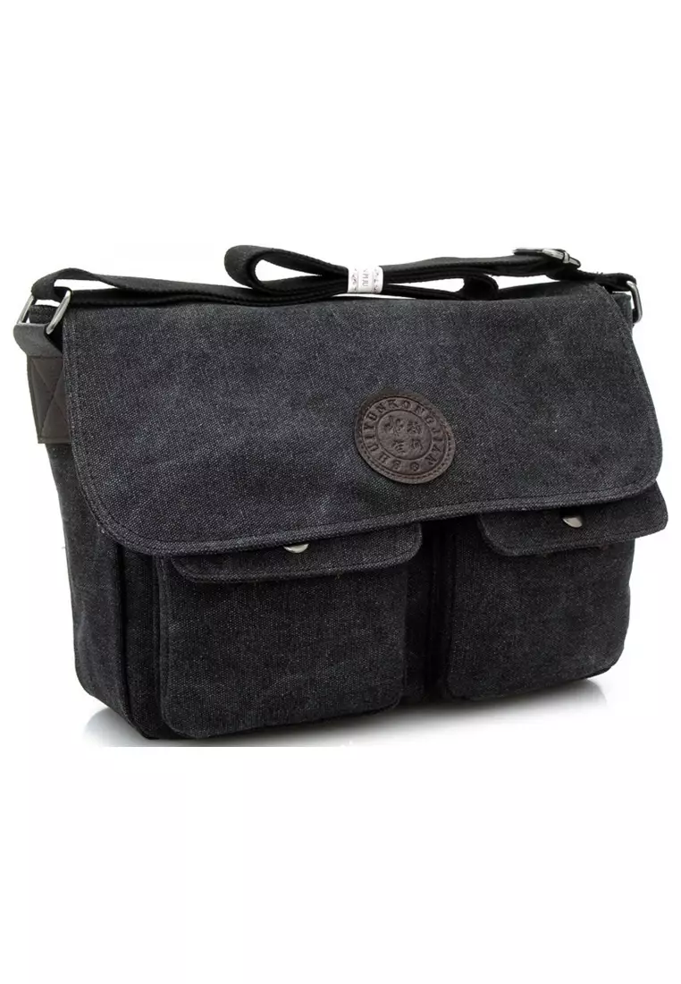 Corner Tas Selempang Pria Wanita Messenger Bag Many Slot Bahan Canvas ORIGINAL - Black