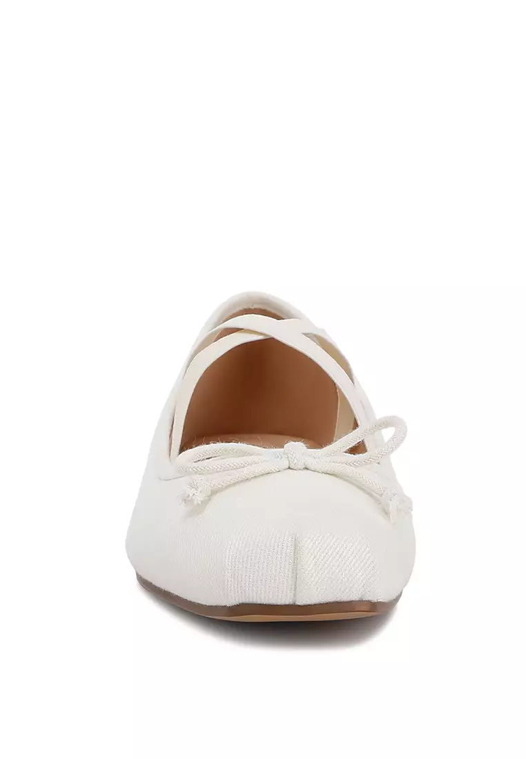 Beige Criss Cross Strap Ballet Flats