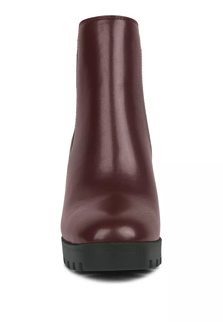 Burgundy Block Heeled Chelsea Boot