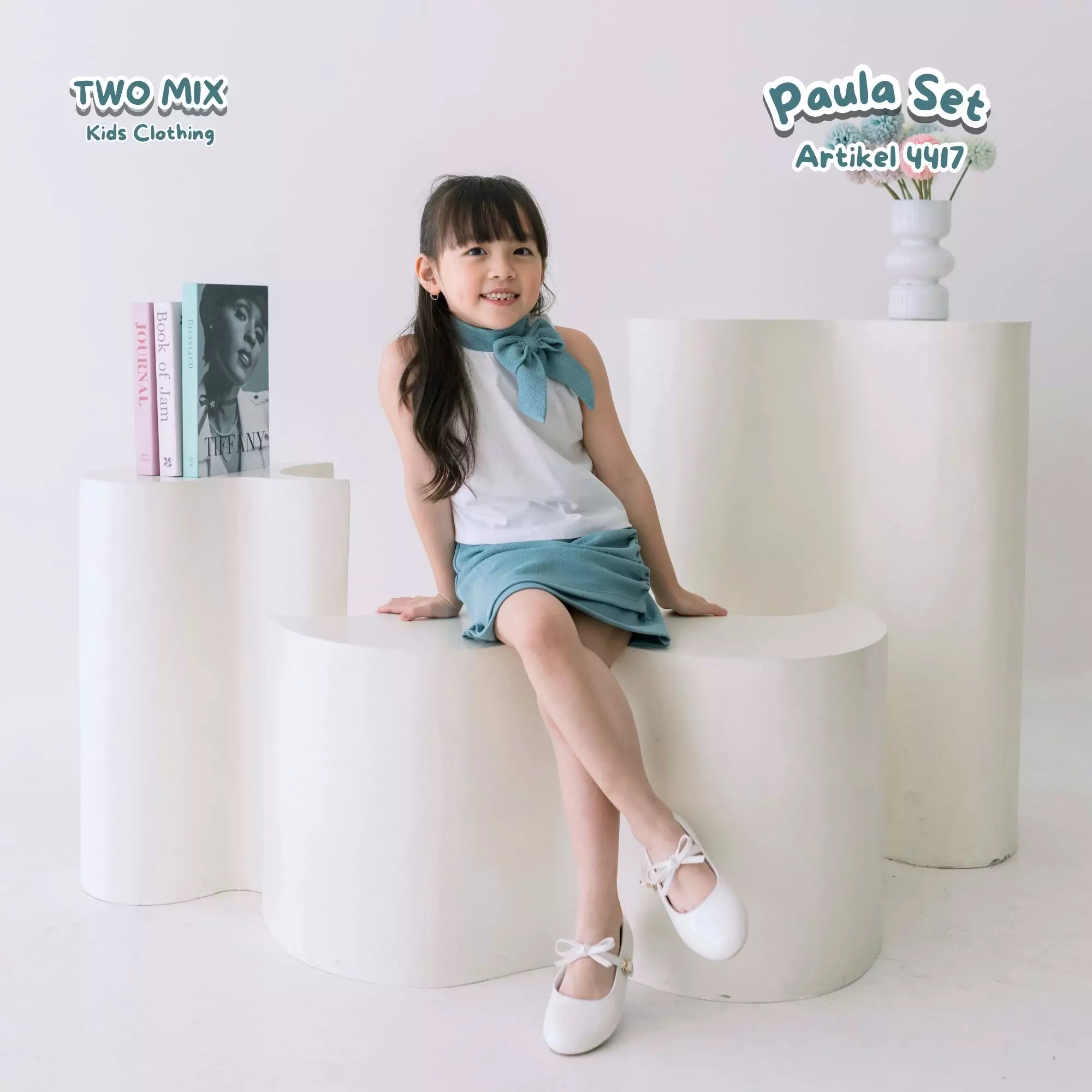 Two Mix Paula Set Setelan Anak Perempuan Santai Lebaran 2025 1-6 Tahun 4417 Blueberry