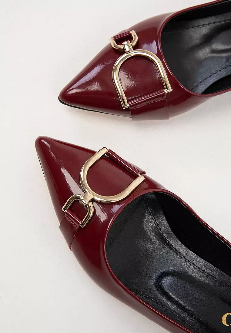 Asymmetric Buckle Low Chunk Heels