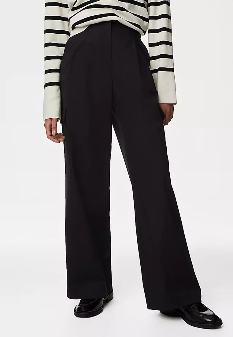 Cotton Rich Cargo High Waisted Trousers