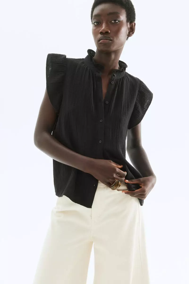 Flutter-sleeved muslin blouse