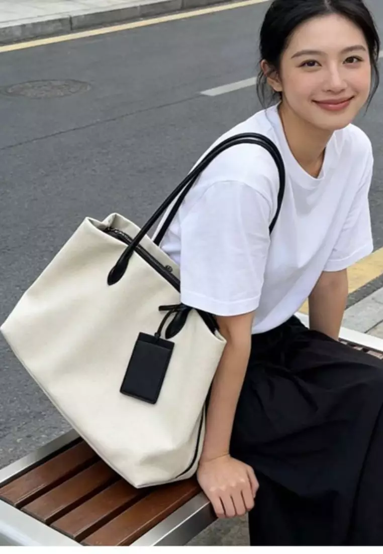 Retro Canvas Tote Bag Multi Pocket Shoulder Handbag CA26042829BK