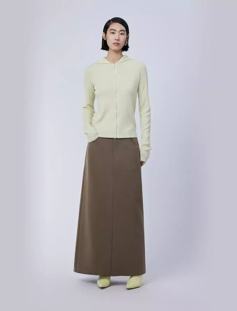 Straight Cut Wool Ultra Long Waist Skirt