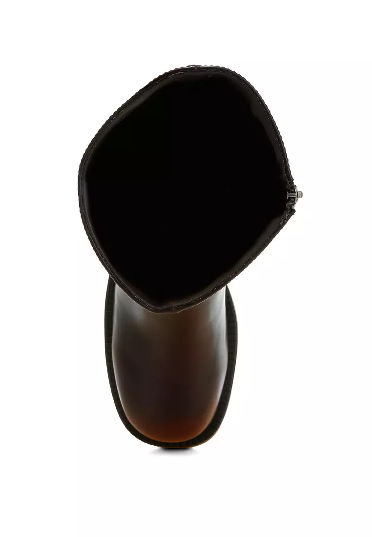 Block Heel Calf Boots in Brown